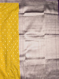 Banaras fancy saree golden yellow color allover zari motifs & zari border with brocade pallu and contrast plain blouse