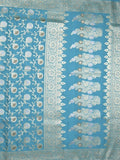 Banaras pattu saree in sky blue color allover zari weaves & zari border with rich pallu and striped blouse