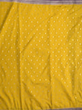Banaras fancy saree golden yellow color allover zari motifs & zari border with brocade pallu and contrast plain blouse
