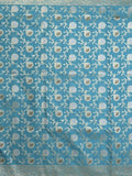 Banaras pattu saree in sky blue color allover zari weaves & zari border with rich pallu and striped blouse