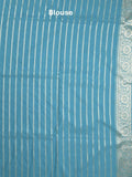 Banaras pattu saree in sky blue color allover zari weaves & zari border with rich pallu and striped blouse