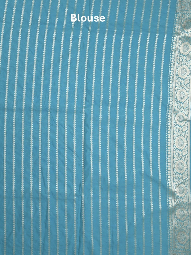 Banaras pattu saree in sky blue color allover zari weaves & zari border with rich pallu and striped blouse