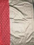 Banaras fancy saree red color allover zari motifs & zari border with brocade pallu and contrast plain blouse