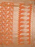Banaras pattu saree in orange color allover zari weaves & zari border with rich pallu and striped blouse