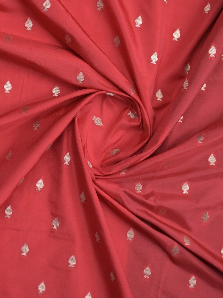 Banaras fancy saree red color allover zari motifs & zari border with brocade pallu and contrast plain blouse