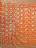 Banaras pattu saree in orange color allover zari weaves & zari border with rich pallu and striped blouse