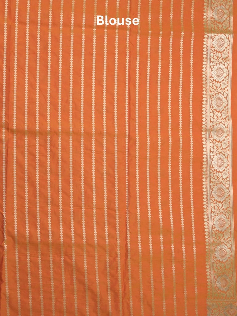 Banaras pattu saree in orange color allover zari weaves & zari border with rich pallu and striped blouse