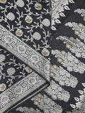 Banaras pattu saree in black color allover zari weaves & zari border with rich pallu and striped blouse