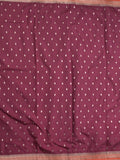 Banaras fancy saree dark maroon color allover zari motifs & zari border with brocade pallu and contrast plain blouse