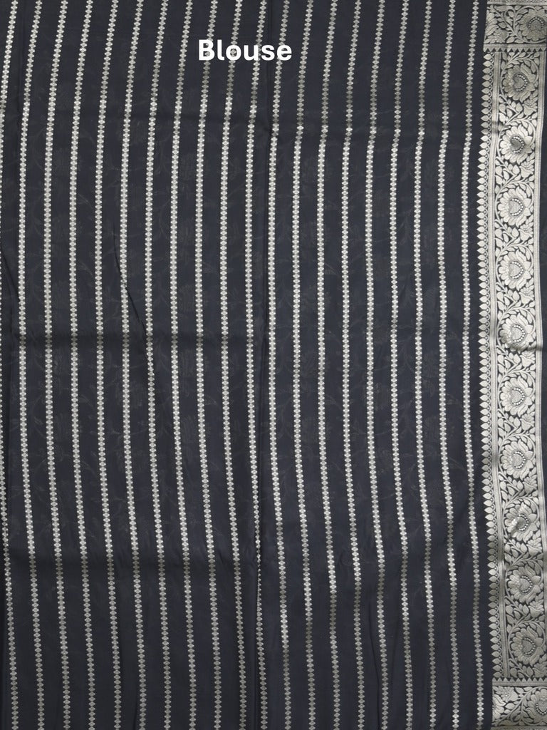 Banaras pattu saree in black color allover zari weaves & zari border with rich pallu and striped blouse