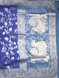 Banaras fancy saree royal blue color allover zari weaves & zari border with rich pallu and plain blouse