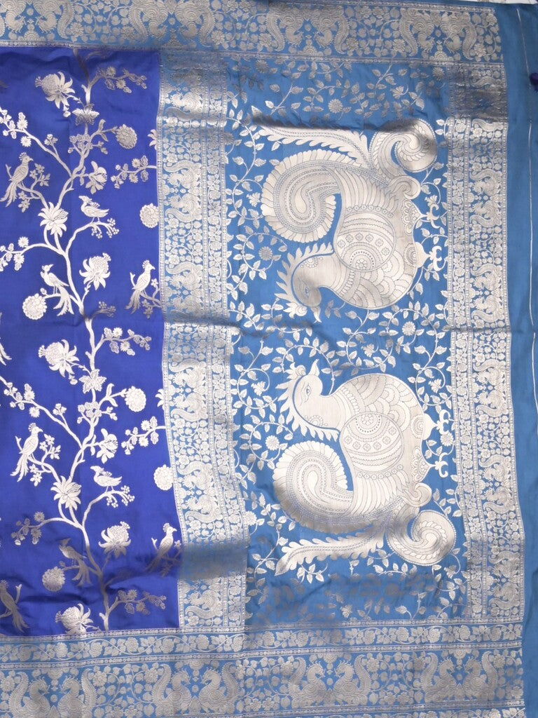 Banaras fancy saree royal blue color allover zari weaves & zari border with rich pallu and plain blouse