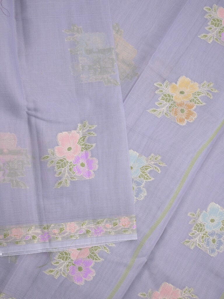 Kota fancy saree light lavender color allover zari motifs & zari border with running pallu and plain self blouse