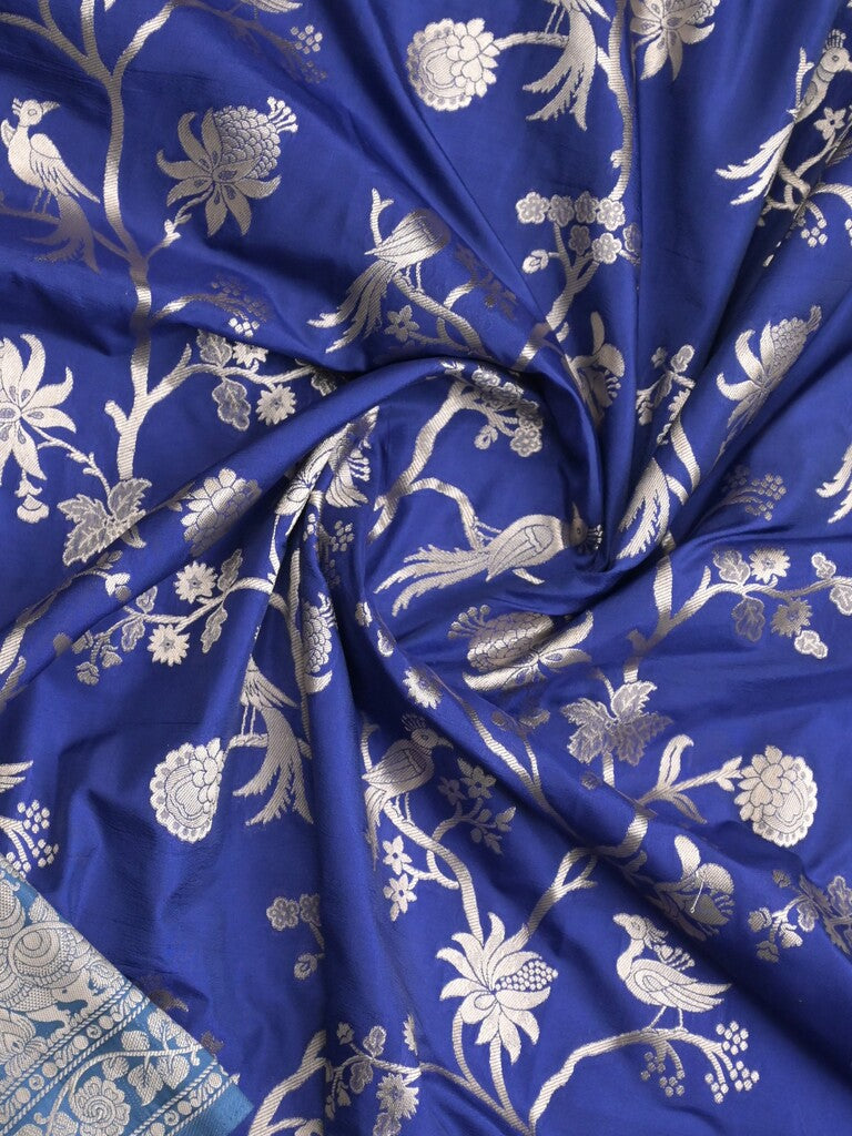 Banaras fancy saree royal blue color allover zari weaves & zari border with rich pallu and plain blouse