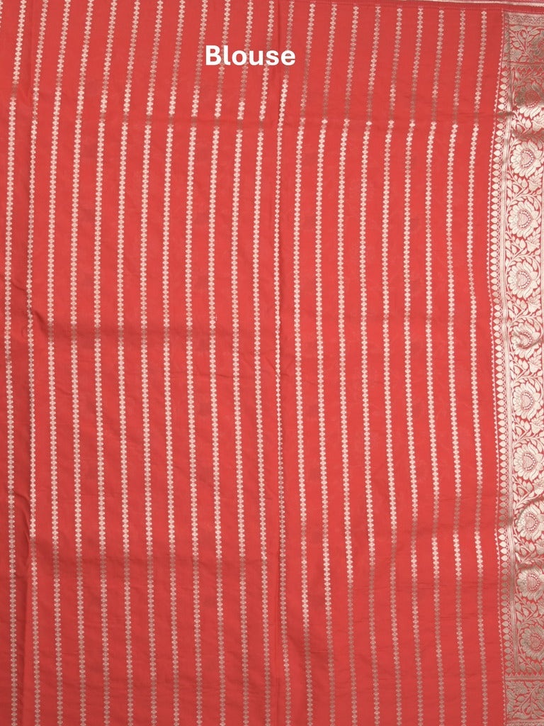 Banaras pattu saree in red color allover zari weaves & zari border with rich pallu and striped blouse