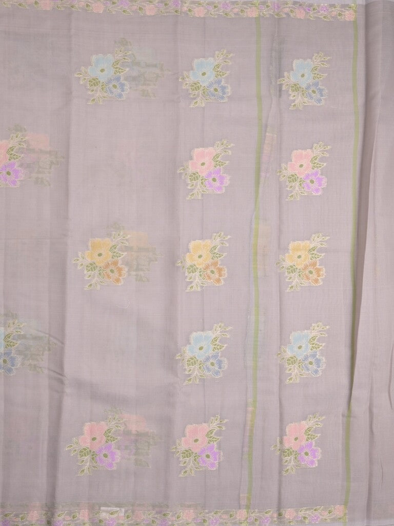 Kota fancy saree light grey color allover zari motifs & zari border with running pallu and plain self blouse