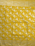 Banaras pattu saree in golden yellow color allover zari weaves & zari border with rich pallu and striped blouse