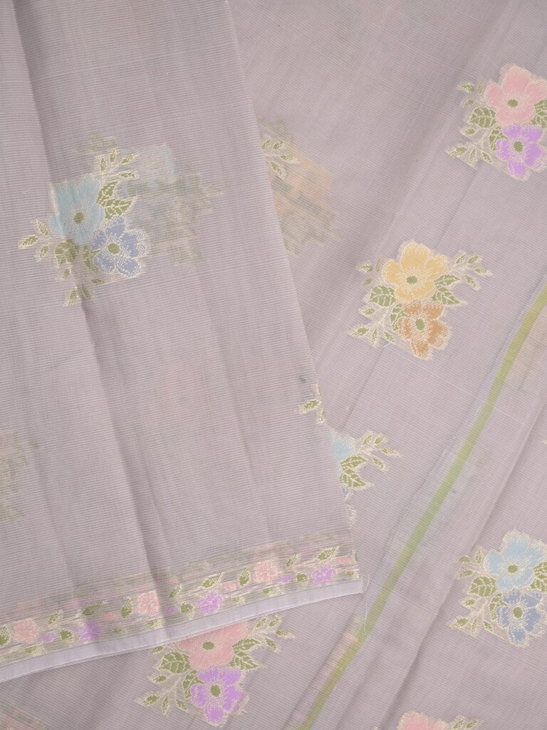 Kota fancy saree light grey color allover zari motifs & zari border with running pallu and plain self blouse