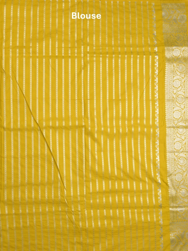 Banaras pattu saree in golden yellow color allover zari weaves & zari border with rich pallu and striped blouse