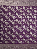 Banaras pattu saree in dark purple color allover zari weaves & zari border with rich pallu and striped blouse