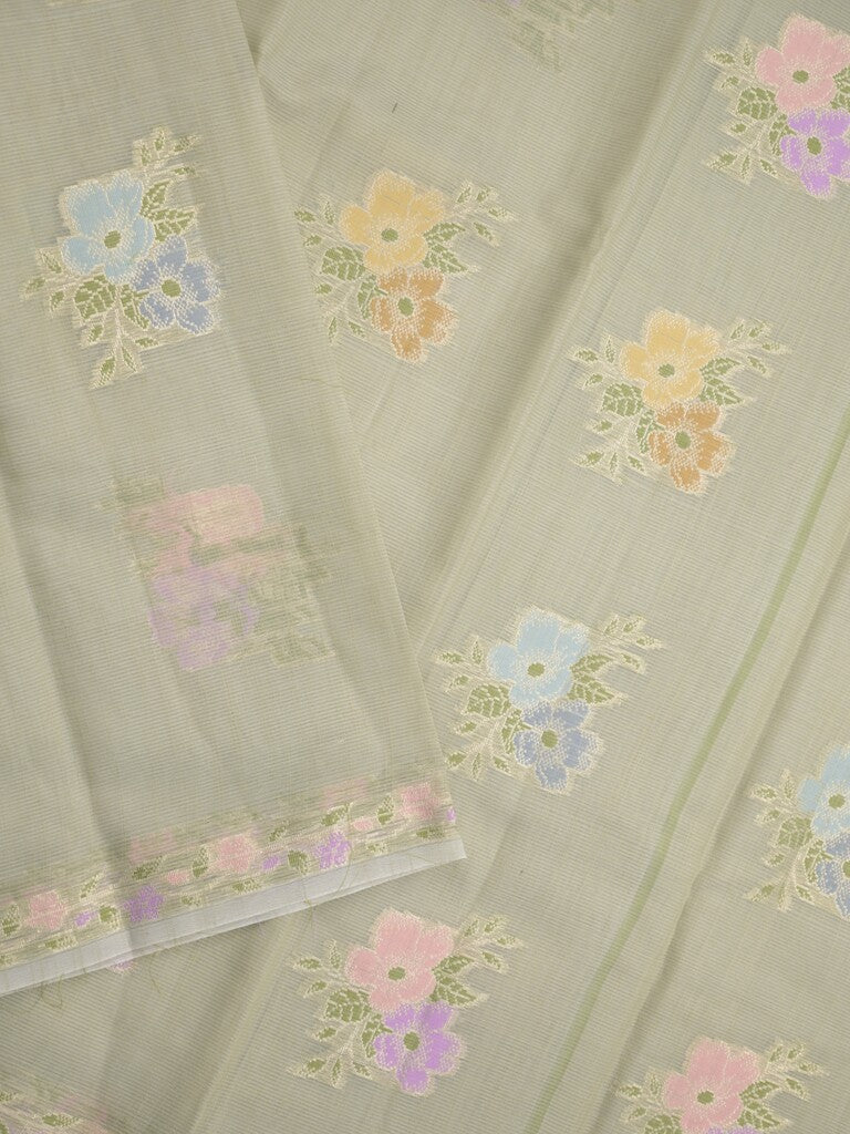 Kota fancy saree light snuff color allover zari motifs & zari border with running pallu and plain self blouse