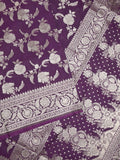 Banaras pattu saree in dark purple color allover zari weaves & zari border with rich pallu and striped blouse