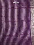 Banaras pattu saree in dark purple color allover zari weaves & zari border with rich pallu and striped blouse