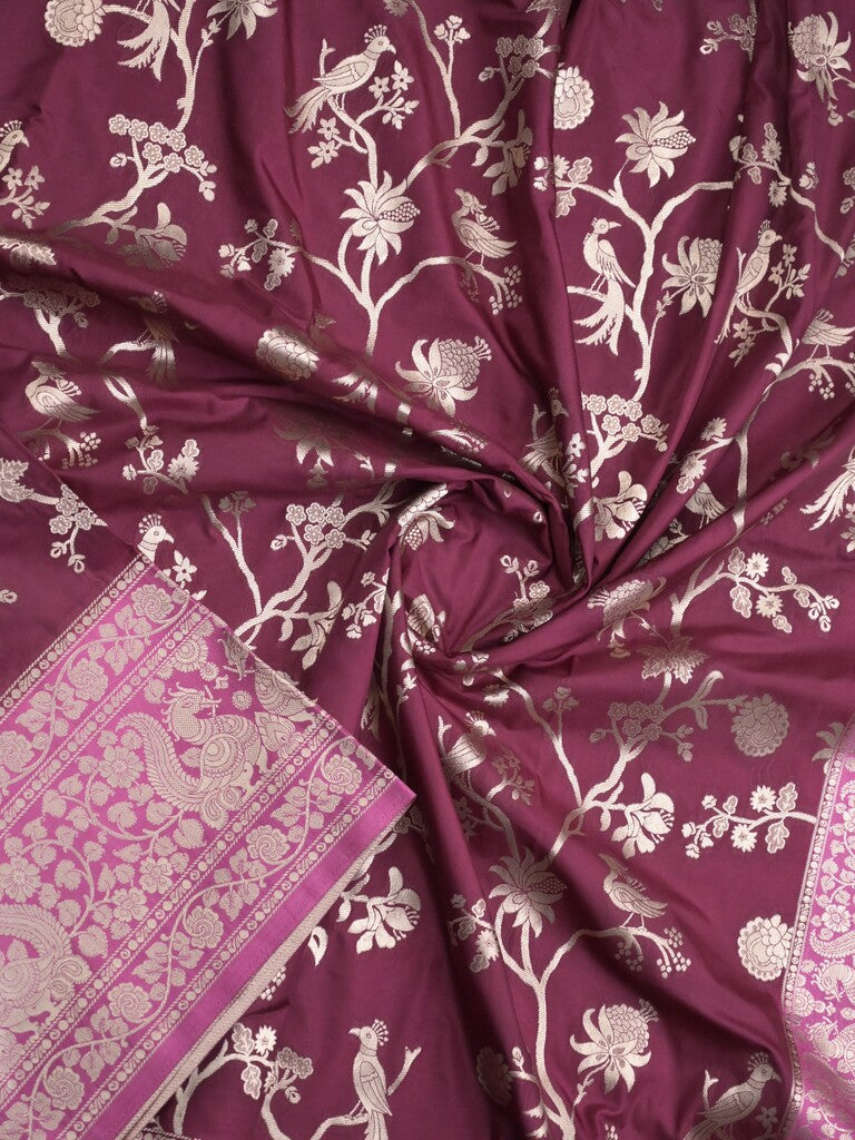 Banaras fancy saree dark maroon color allover zari weaves & zari border with rich pallu and plain blouse