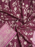 Banaras fancy saree dark maroon color allover zari weaves & zari border with rich pallu and plain blouse
