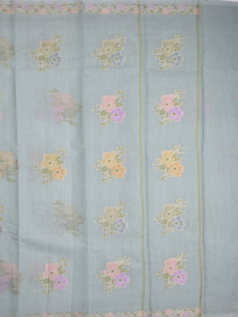 Kota fancy saree pastel blue color allover zari motifs & zari border with running pallu and plain self blouse
