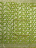 Banaras pattu saree in parrot green color allover zari weaves & zari border with rich pallu and striped blouse