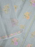 Kota fancy saree pastel blue color allover zari motifs & zari border with running pallu and plain self blouse