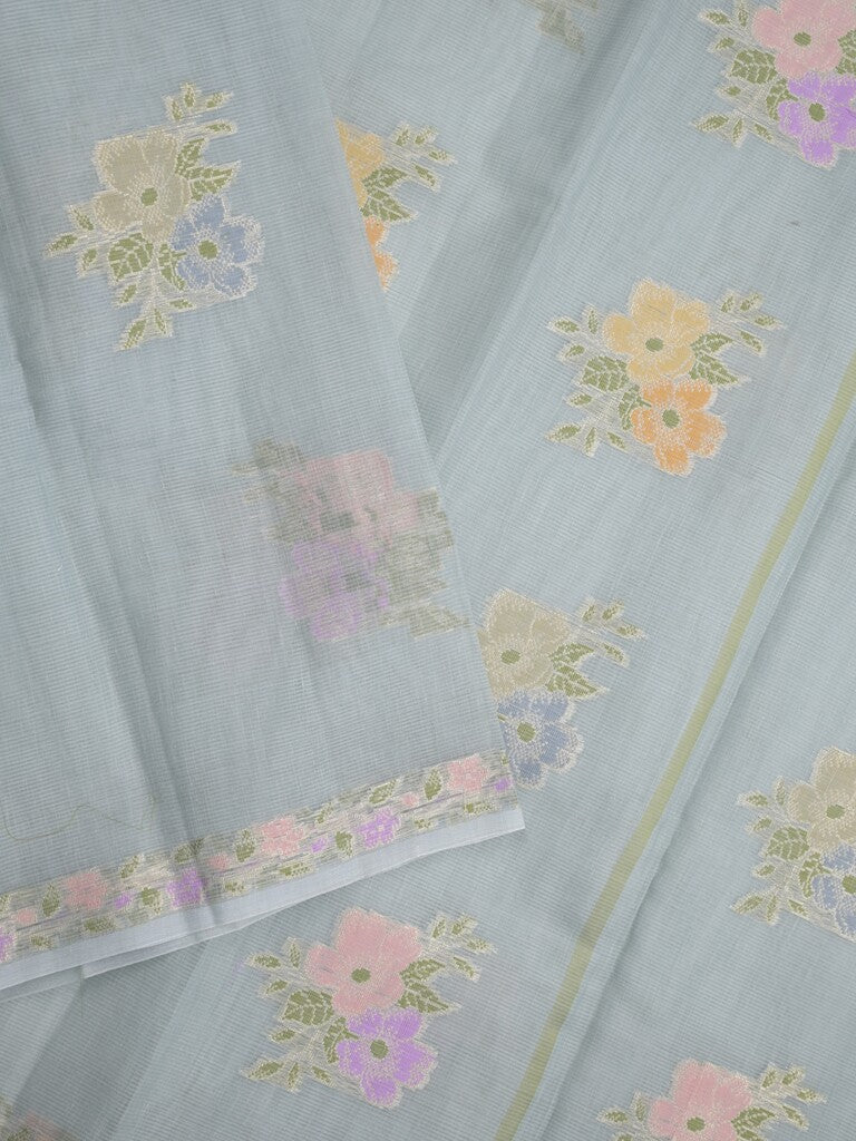Kota fancy saree pastel blue color allover zari motifs & zari border with running pallu and plain self blouse