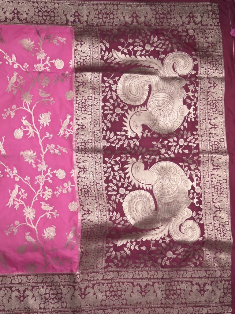 Banaras fancy saree pink color allover zari weaves & zari border with rich pallu and plain blouse