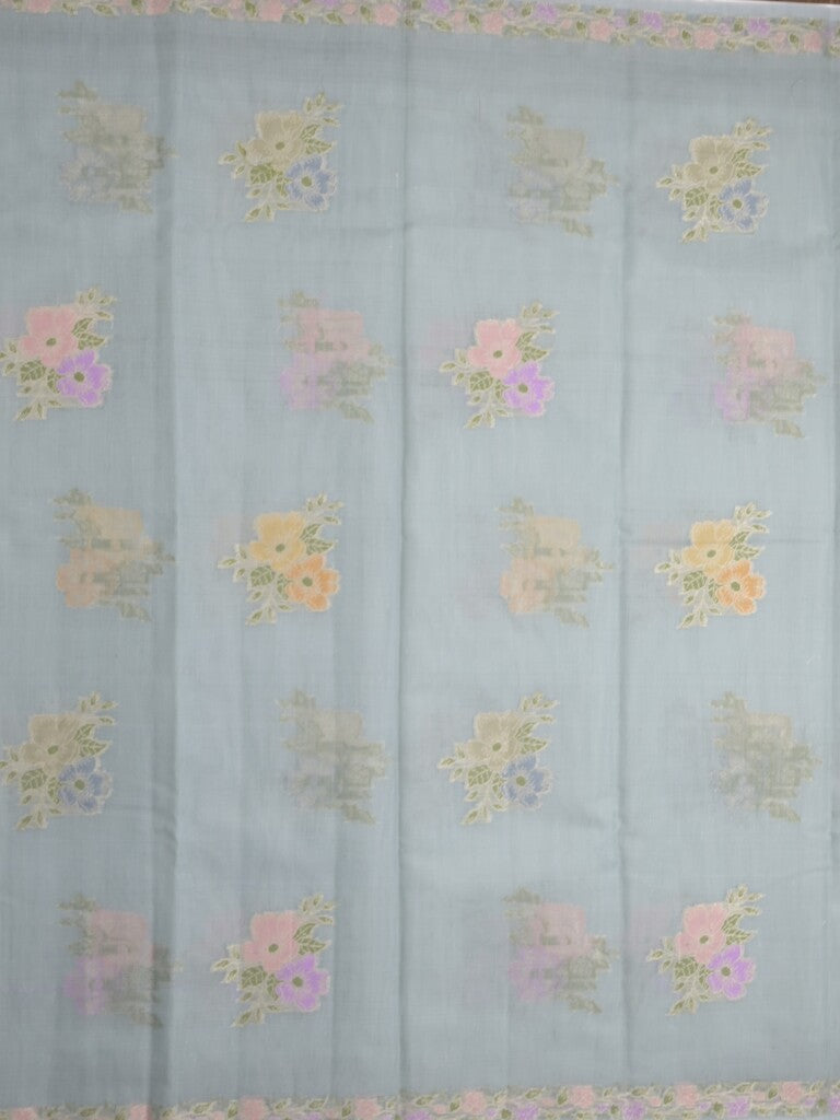 Kota fancy saree pastel blue color allover zari motifs & zari border with running pallu and plain self blouse