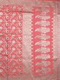 Banaras pattu saree in pink color allover zari weaves & zari border with rich pallu and striped blouse