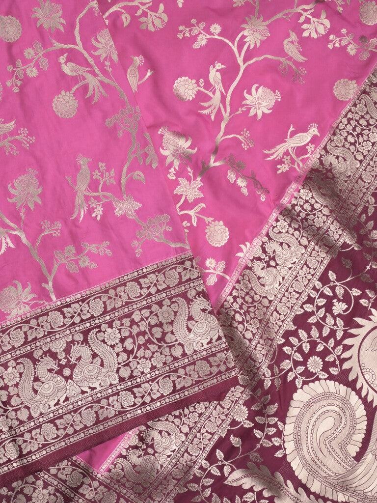 Banaras fancy saree pink color allover zari weaves & zari border with rich pallu and plain blouse