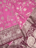Banaras fancy saree pink color allover zari weaves & zari border with rich pallu and plain blouse