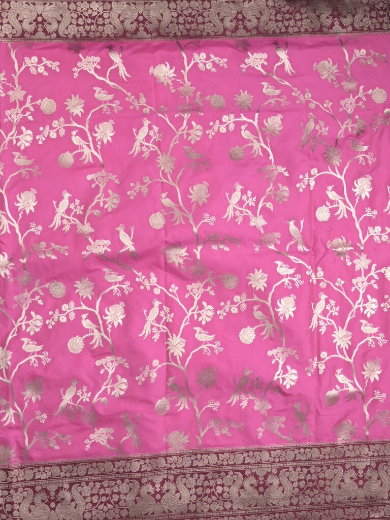 Banaras fancy saree pink color allover zari weaves & zari border with rich pallu and plain blouse