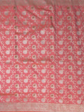 Banaras pattu saree in pink color allover zari weaves & zari border with rich pallu and striped blouse