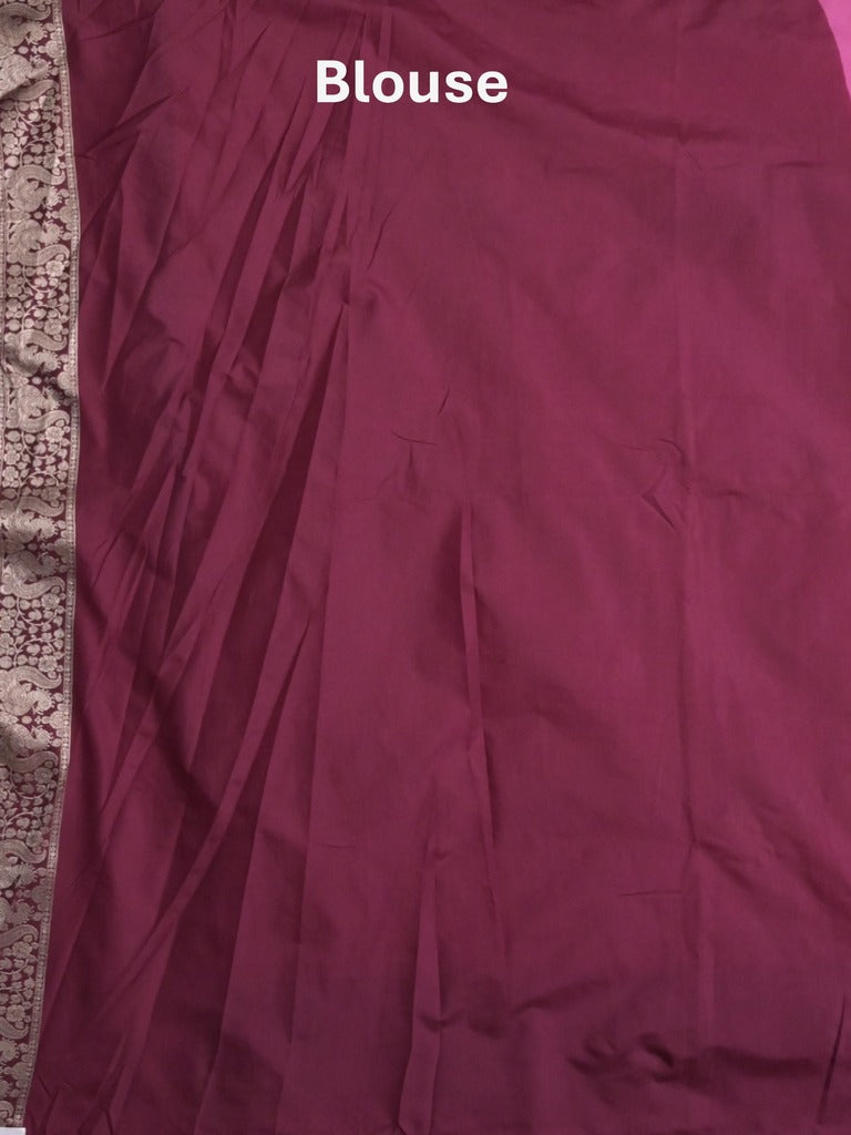 Banaras fancy saree pink color allover zari weaves & zari border with rich pallu and plain blouse