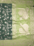 Banaras fancy saree bottle green color allover zari weaves & zari border with rich pallu and plain blouse