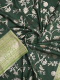 Banaras fancy saree bottle green color allover zari weaves & zari border with rich pallu and plain blouse