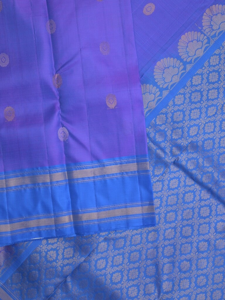 Kanchi pattu saree in blue color allover zari motifs & zari border with rich pallu and plain blouse