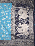 Banaras fancy saree sky blue color allover zari weaves & zari border with rich pallu and plain blouse