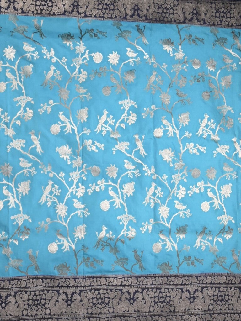 Banaras fancy saree sky blue color allover zari weaves & zari border with rich pallu and plain blouse