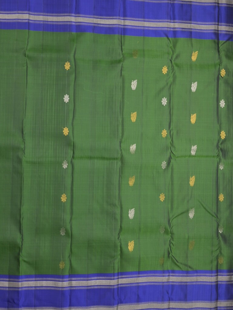 Kanchi pattu saree in bottle green color allover zari motifs & zari border with rich pallu and plain blouse