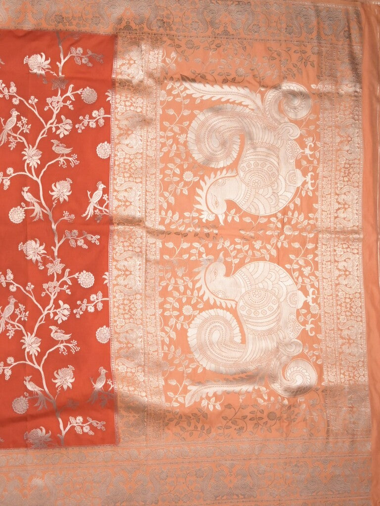 Banaras fancy saree orange color allover zari weaves & zari border with rich pallu and plain blouse