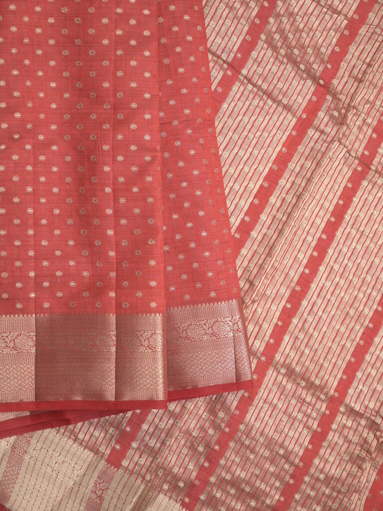 Dupion fancy saree red color allover zari motifs & zari border with zari pallu and running blouse
