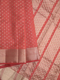 Dupion fancy saree red color allover zari motifs & zari border with zari pallu and running blouse